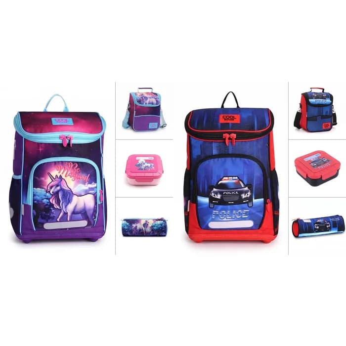 Pack 4 Pièces Cool School – Sac à Dos, Porte-Goûter, Trousse & Boîte à Repas