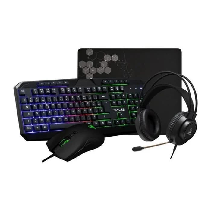 THE G-LAB Combo Natrium 4-en-1 Gaming - Clavier Azerty Rgb, Souris 6400 Dpi, Casque 50 Mm