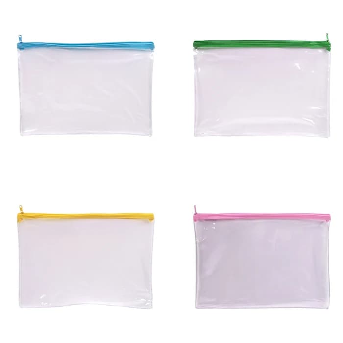 Pochette Zip Transparente A4 — 4 Coloris