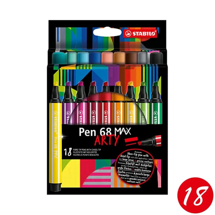 Set 18 Feutres STABILO Pen 68 Max Arty Pointe Biseautée