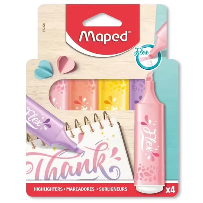 Pochette 4 Surligneurs Maped Fluo'peps Flex Pastel