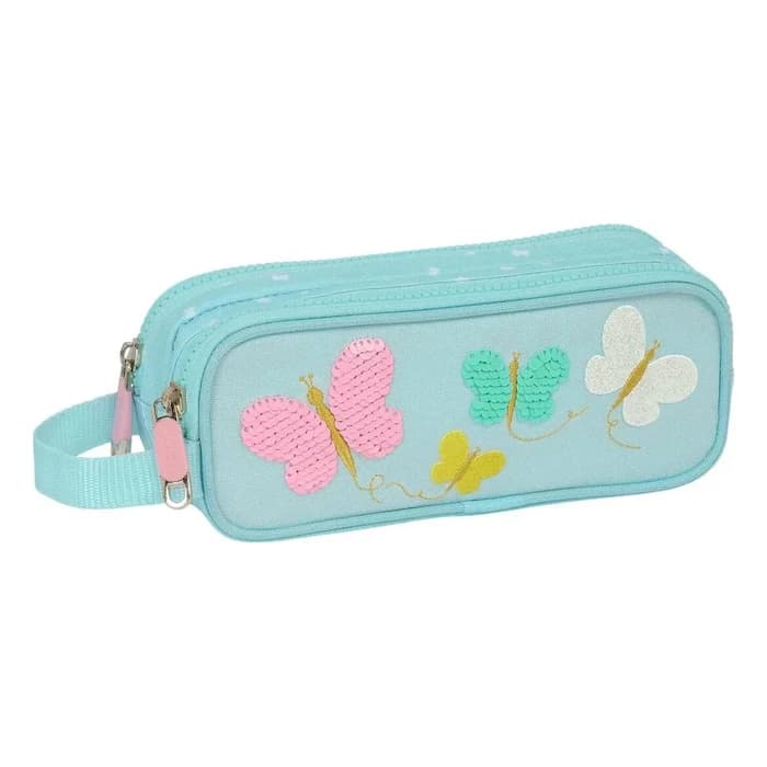 Trousse Joumma Bags Butterfly 2 Zips — Turquoise & Rose