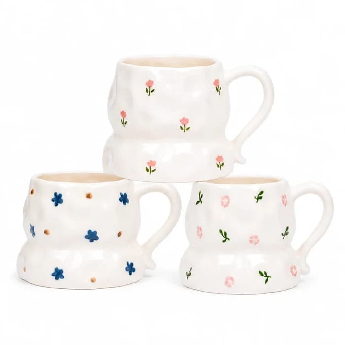 Mug en Céramique à Motif Floral — bleu, rose , rose & vert