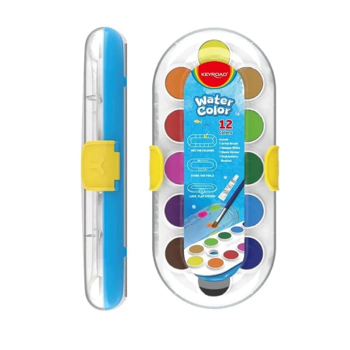 KEYROAD Aquarelle Water Color 12 Couleurs Avec Pinceau