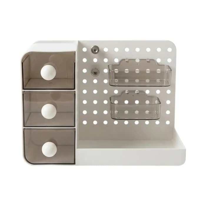 Organiseur de Bureau Modulaire avec Tiroirs et Pegboard — Blanc / Beige