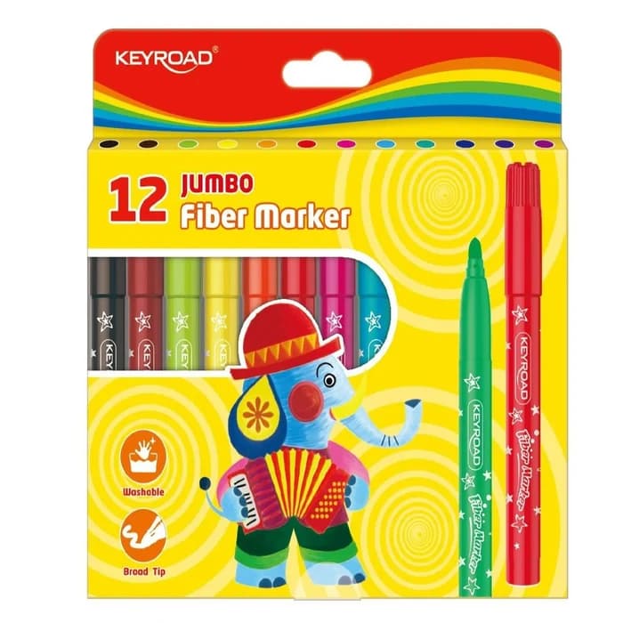 KEYROAD Feutres Jumbo Fiber Marker 12 Couleurs