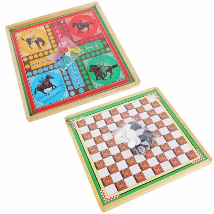 Jeu De Dame Et Petits Chevaux - Plateau Double Face