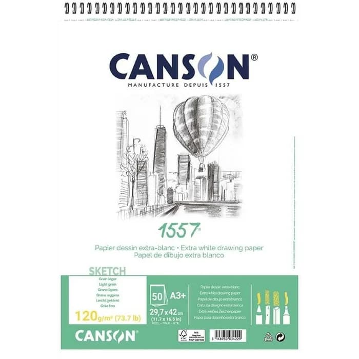 CANSON Album Spiralé Dessin 1557 A3+ 120g/m² 50 Feuilles