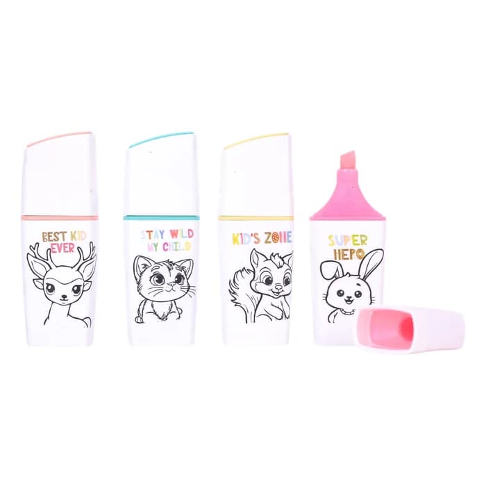 Cool School - Lot de 4 Surligneurs Pastel Mini avec Motifs Animaux