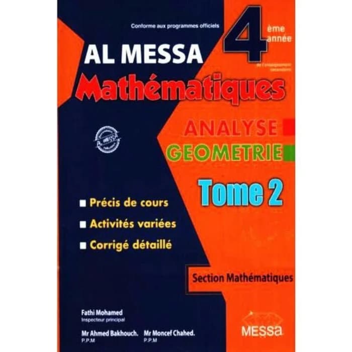 AL MESSA - MATHEMATIQUES - 4EME SC/MATH TOME2
