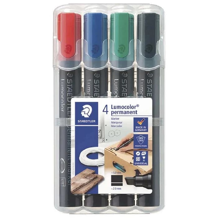 STAEDTLER Lumocolor 350 - Pack de 4 marqueurs permanents - pointe biseau - couleurs assorties