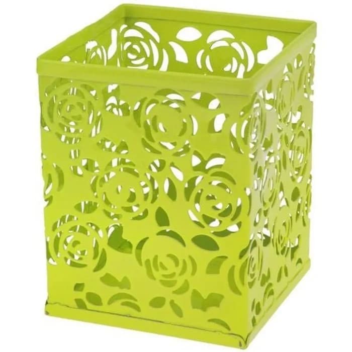 Porte Stylo Métal Carré Motif Fleur Vert