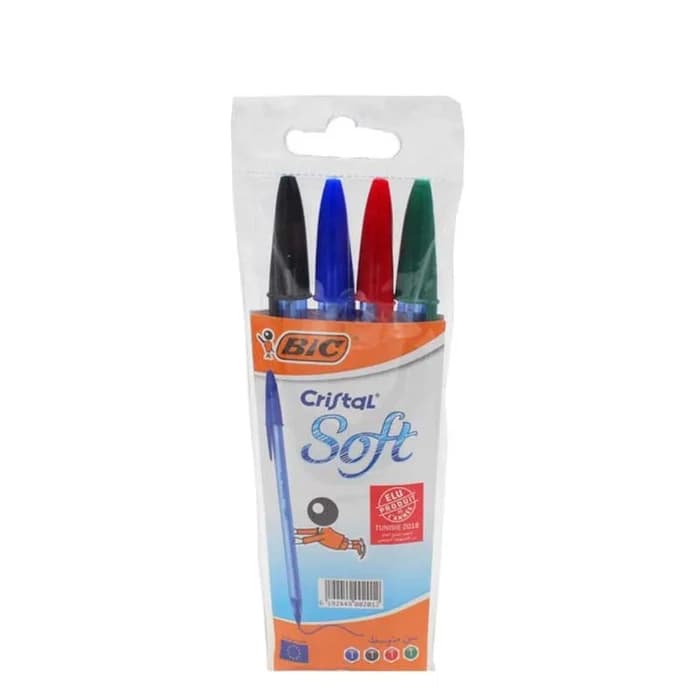 BIC Cristal Soft Stylos À Bille Pack De 4 Couleurs