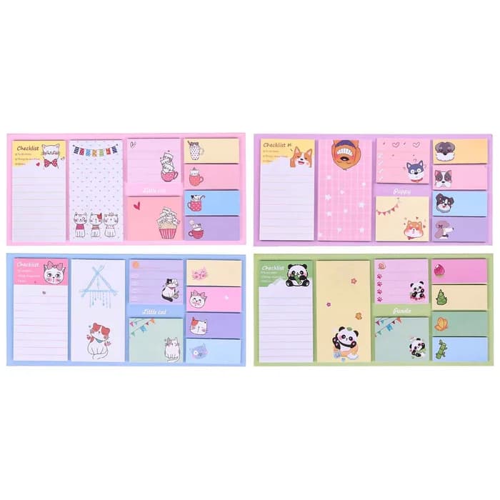 Set de Blocs-Notes Autocollants Fantaisie — HZ-1293 (4 modèles kawaii)