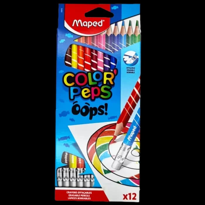 12 crayons de couleur effaçables MAPED Color'Peps Oops embout gomme