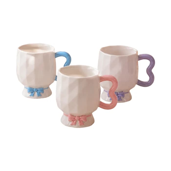 Mug Céramique Anse Cœur & Nœud Ruban