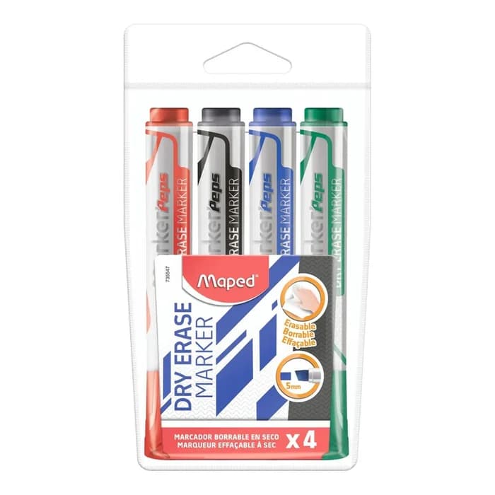 Maped Jumbo - Pochette de 4 marqueurs effaçables à sec - pointe biseau