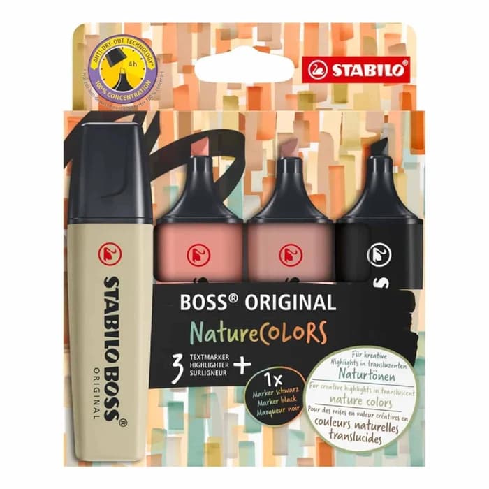Pochette 4 Surligneurs STABILO BOSS Original Naturecolors
