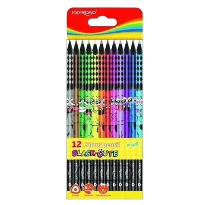 Crayons Couleur Black Cute KEYROAD - 12 Pièces