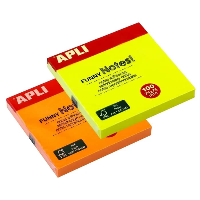 APLI Stick Notes 75x75mm Fluo - 100 Feuilles