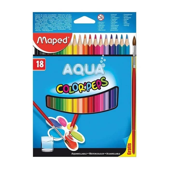 Maped Crayons Aquarellables 18 Couleurs + Pinceau