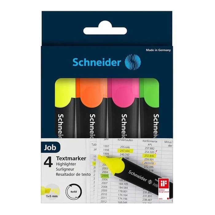 Schneider Job Surligneurs Fluo Pack De 4 - 1+5mm