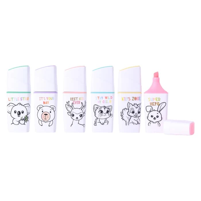 Cool School - Lot de 6 Surligneurs Pastel Motifs Animaux