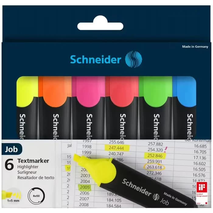 Pochette 6 Surligneurs Schneider Job Fluo
